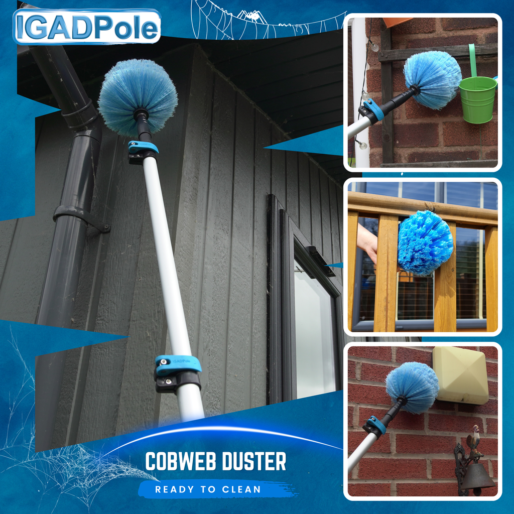 IGADPole 28ft(8.8m) Washing Kit: Water-fed Brush, Cobweb Duster and 10”(25cm) Squeegee and Soap Dispenser, Window Cleaning Pole, Water Fed Telescopic Brush, Window Cleaner Kit, Blue