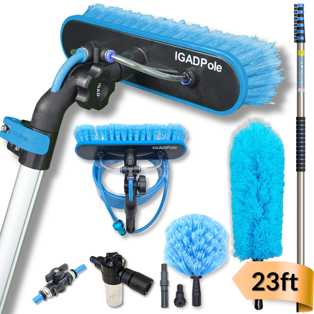 IGADPole 23ft Washing Kit: Water-fed Brush, Soap Dispenser and Hose tap