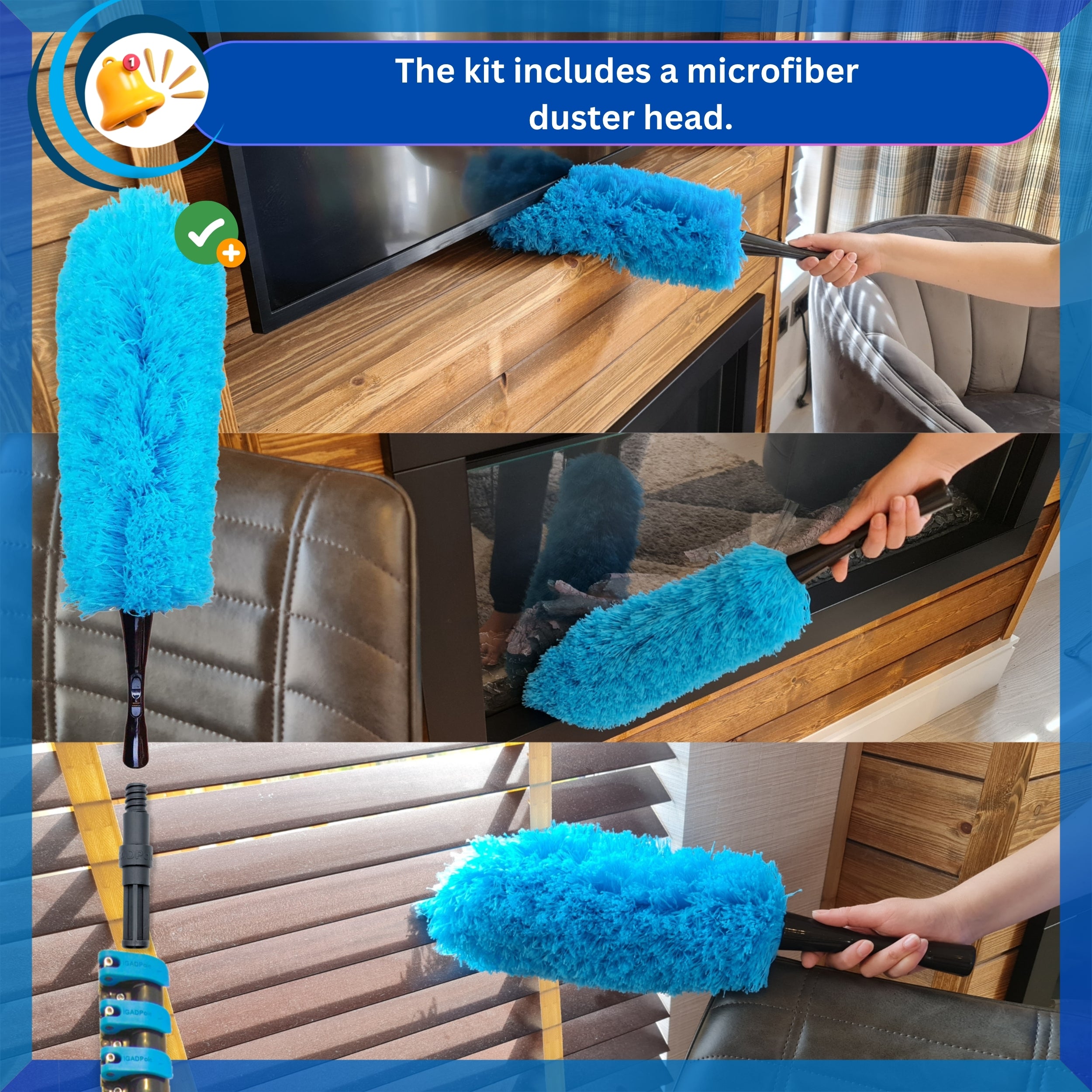 17ft IGADPole Washing Kit: Water-fed Brush with Soap Dispenser, Cobweb Dusters, with 4-Stage Telescoping Pole 5-17ft Pole/Window and Dusting Cleaning Kit