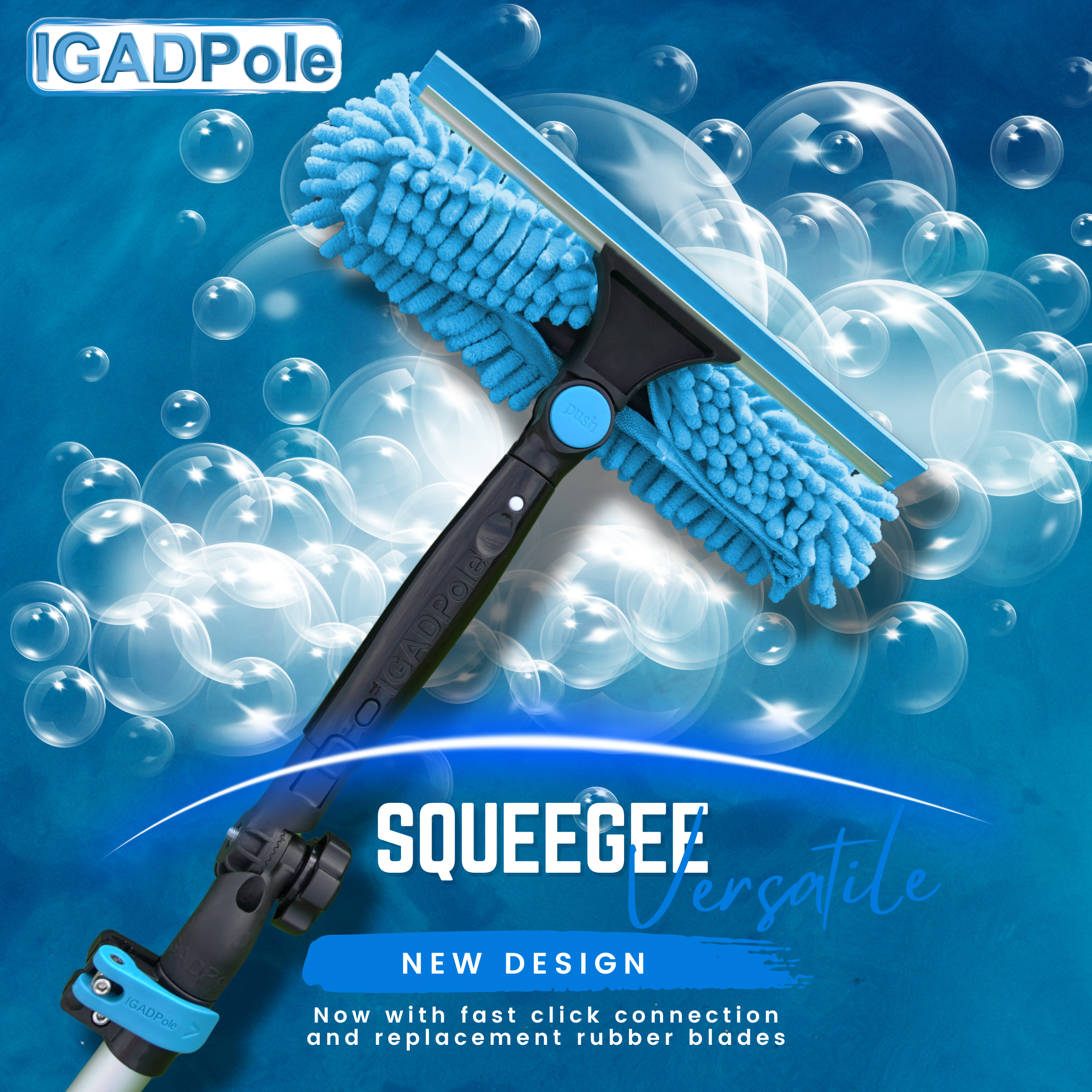 IGADPole 28ft(8.8m) Washing Kit: Water-fed Brush, Cobweb Duster and 10”(25cm) Squeegee and Soap Dispenser, Window Cleaning Pole, Water Fed Telescopic Brush, Window Cleaner Kit, Blue